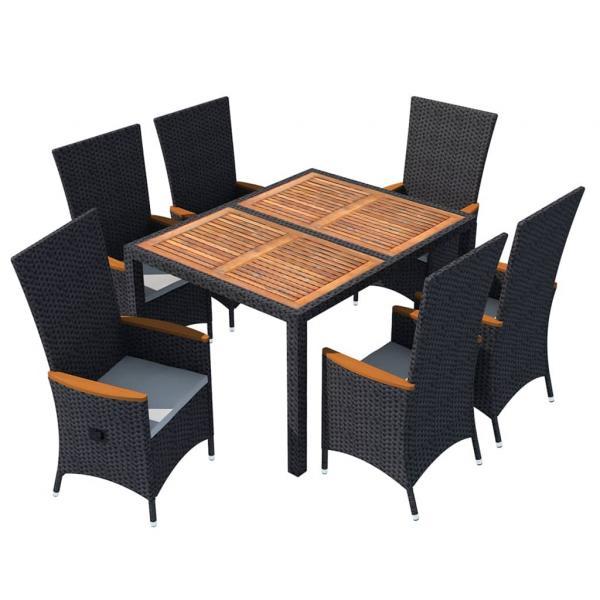 Set comedor de jardín 7 piezas ratán sintético y madera negro 3