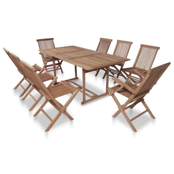 Set comedor de jardín 9 pzas con sillas plegables teca maciza