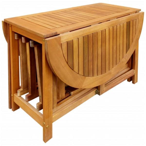 Set comedor de jardín plegable 5 piezas madera maciza de acacia_2