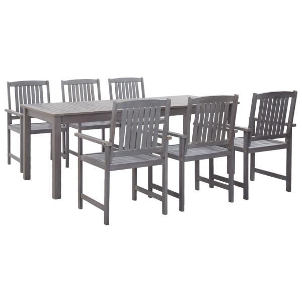 Set de comedor de jardín 7 piezas madera maciza de acacia gris_2