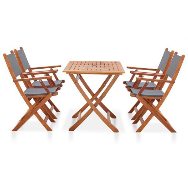 Set de comedor para jardín 5 pzas madera maciza eucalipto gris