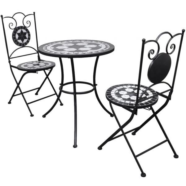 Set de mesa y sillas de jardín 3 piezas mosaico blanco y negro
