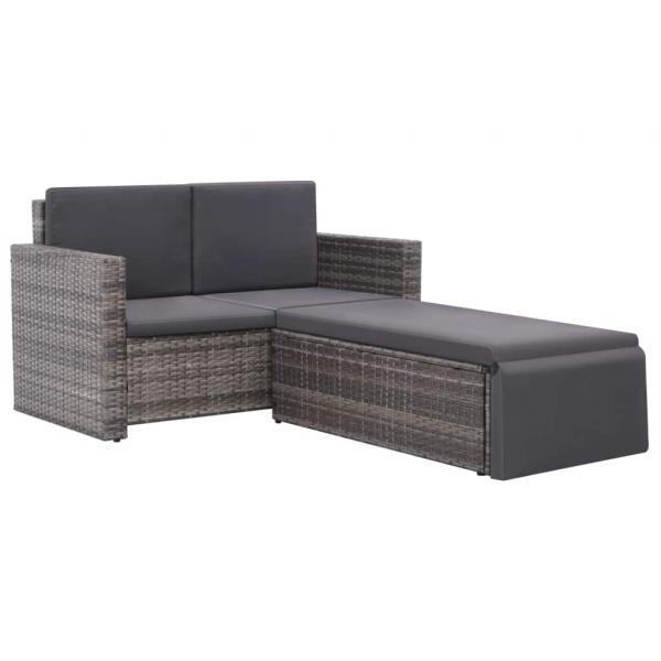 Set de muebles de jardín 2 pzas y cojines ratán sintético gris_3