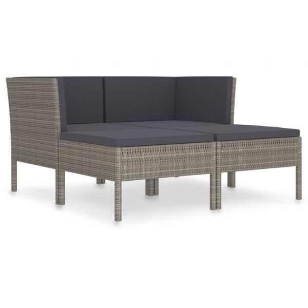 Set de muebles de jardín 4 pzas y cojines ratán sintético gris