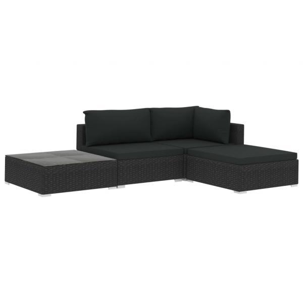 Set De Muebles De Jardín 4 Pzas Y Cojines Ratán Sintético Negro_24