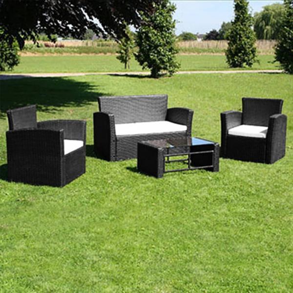 Set de muebles de jardín 4 pzas y cojines ratán sintético negro_4