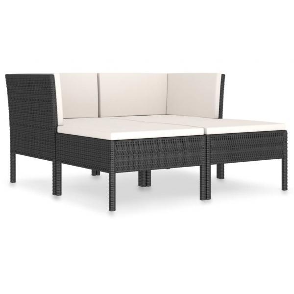 Set de muebles de jardín 4 pzas y cojines ratán sintético negro