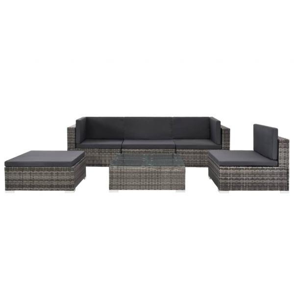 Set de muebles de jardín 6 pzas y cojines ratán sintético gris_14