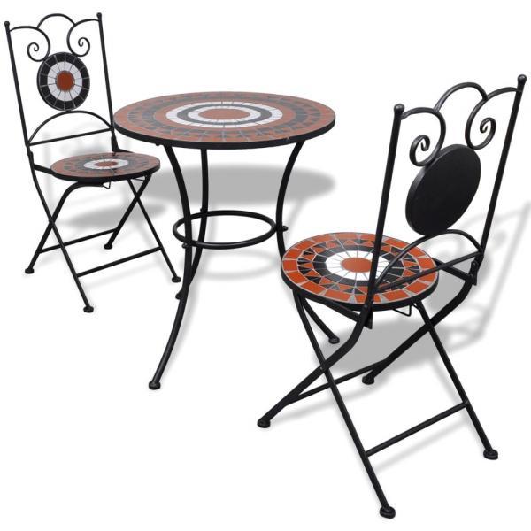 Set mesa y sillas de jardín 3 pzas mosaico terracota y blanco