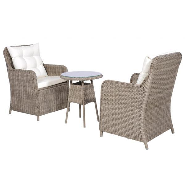 Set muebles de jardín 3 pzas con cojines ratán sintético marrón_2