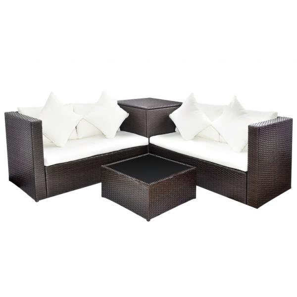 Set muebles de jardín 4 piezas y cojines ratán sintético marrón_7