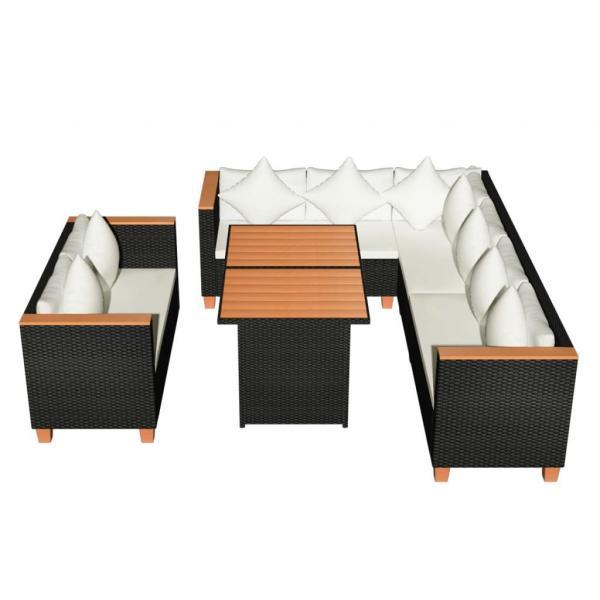 Set muebles de jardín 5 piezas y cojines ratán sintético negro_5