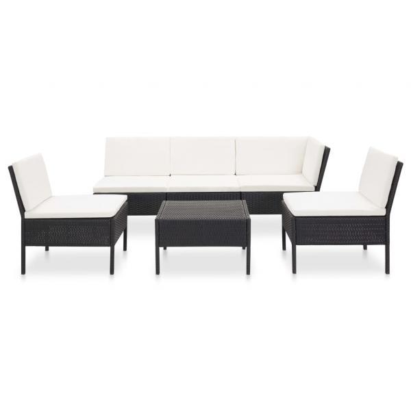 Set muebles de jardín 6 piezas y cojines ratán sintético negro_23