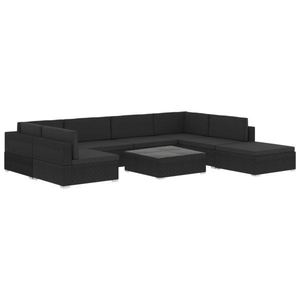 Set muebles de jardín 8 piezas y cojines ratán sintético negro_17