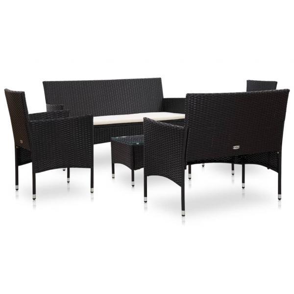 Set muebles de jardín y cojines 5 piezas ratán sintético negro