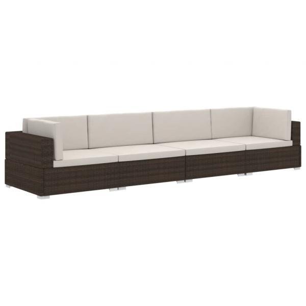 Set sofás de jardín 4 piezas y cojines ratán sintético marrón