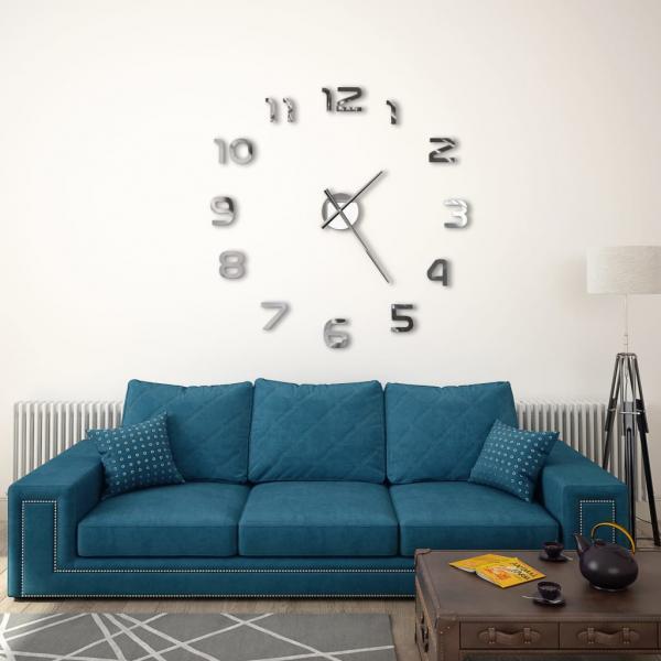 Reloj 3D de pared con diseño moderno 100 cm XXL plateado