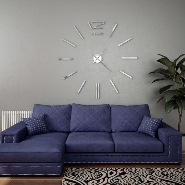 Reloj de pared 3D con diseño moderno 100 cm XXL plateado