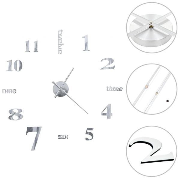 Reloj de pared 3D de diseño moderno 100 cm XXL plateado