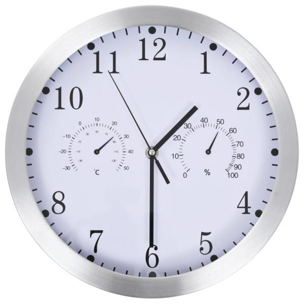 Reloj de pared de cuarzo higrómetro y termómetro 30 cm blanco