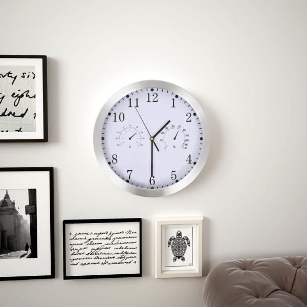Reloj de pared de cuarzo higrómetro y termómetro 30 cm blanco