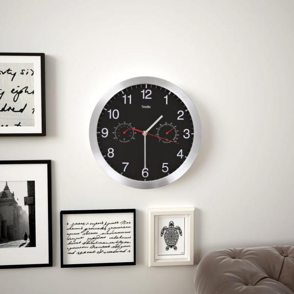 Reloj de pared de cuarzo higrómetro y termómetro 30 cm negro