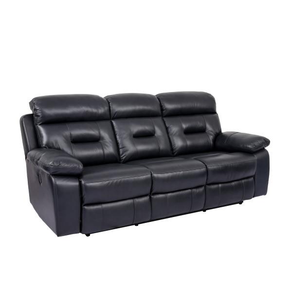 Sofa relax eléctrico de tres plazas en piel y polipiel color negro