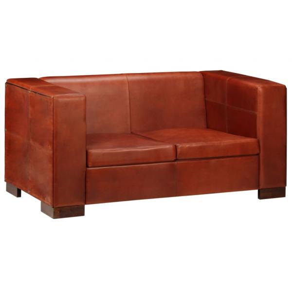Sofá de 2 plazas de cuero auténtico marrón oscuro