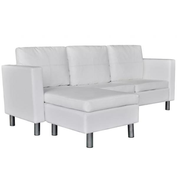Sofá modular de 3 plazas de cuero artificial blanco 