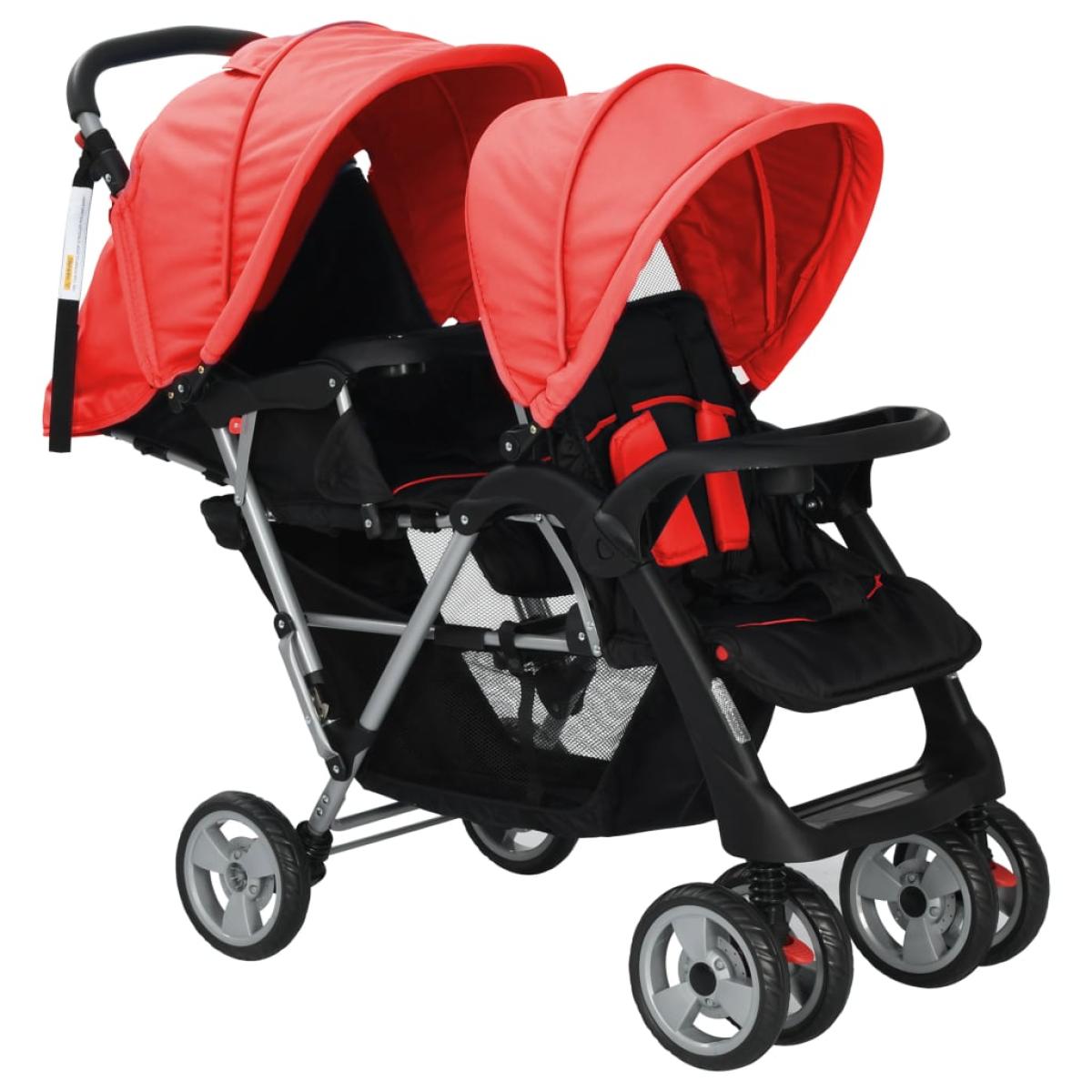 Carrito para 2 niños tandem de acero rojo y negro