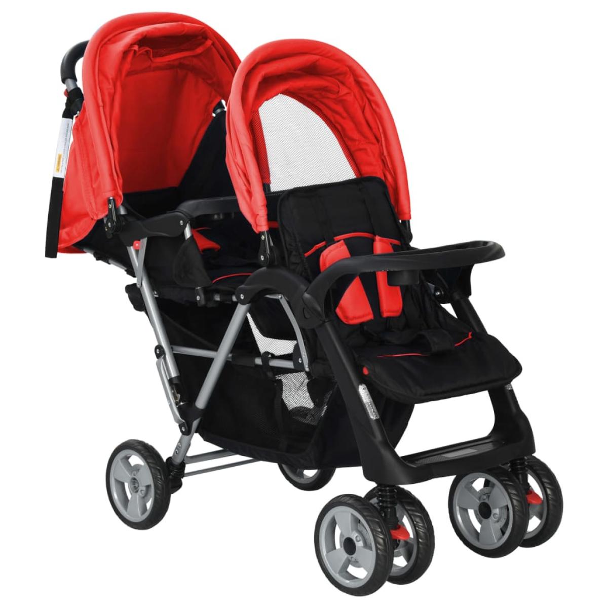 Carrito para 2 niños tandem de acero rojo y negro