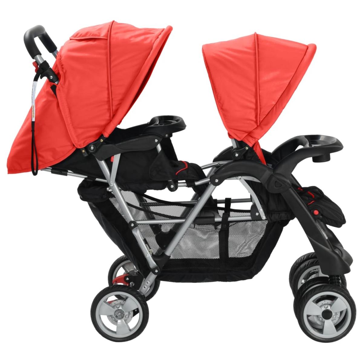 Carrito para 2 niños tandem de acero rojo y negro