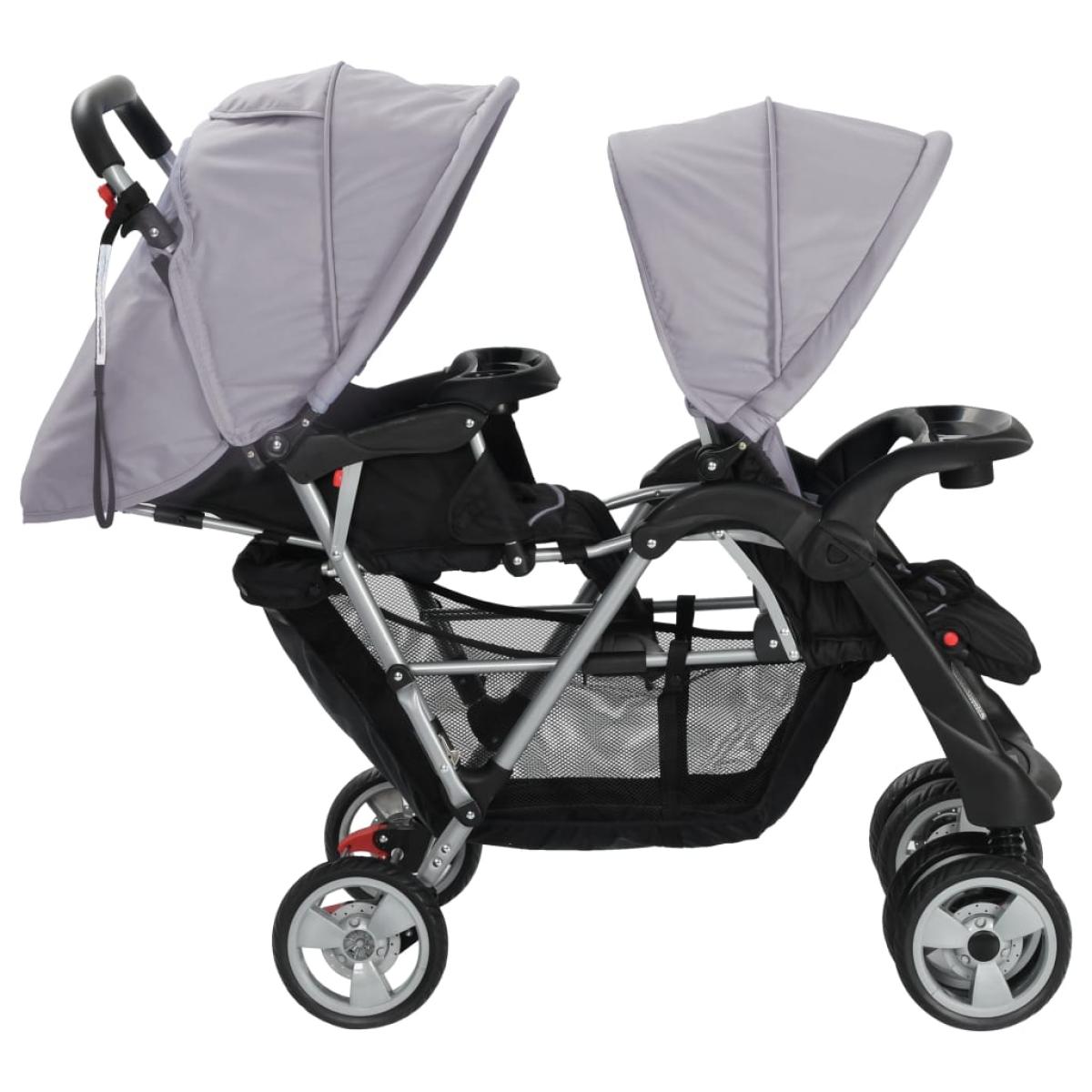 Carrito para 2 niños tandem de acero gris y negro