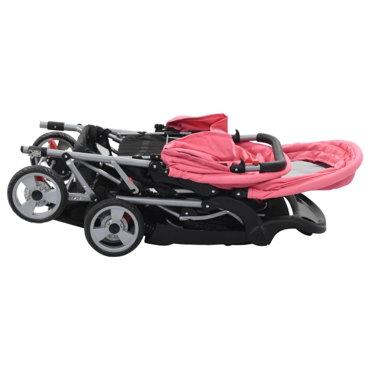 Carrito para 2 niños tandem de acero rosa y negro