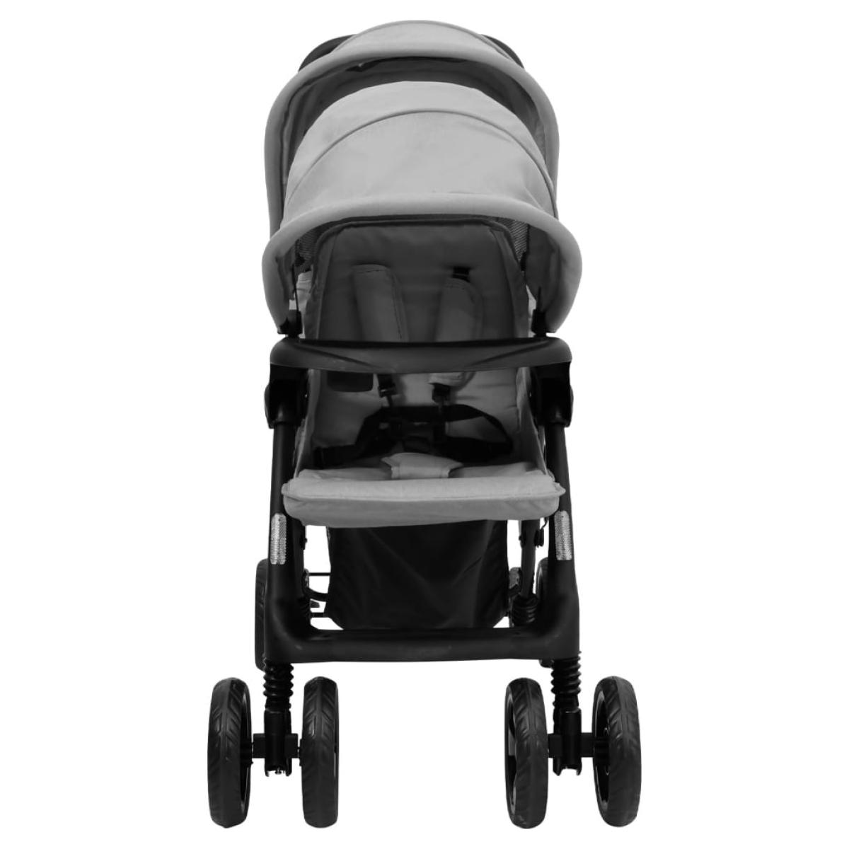 Carrito para gemelos tandem de acero gris claro