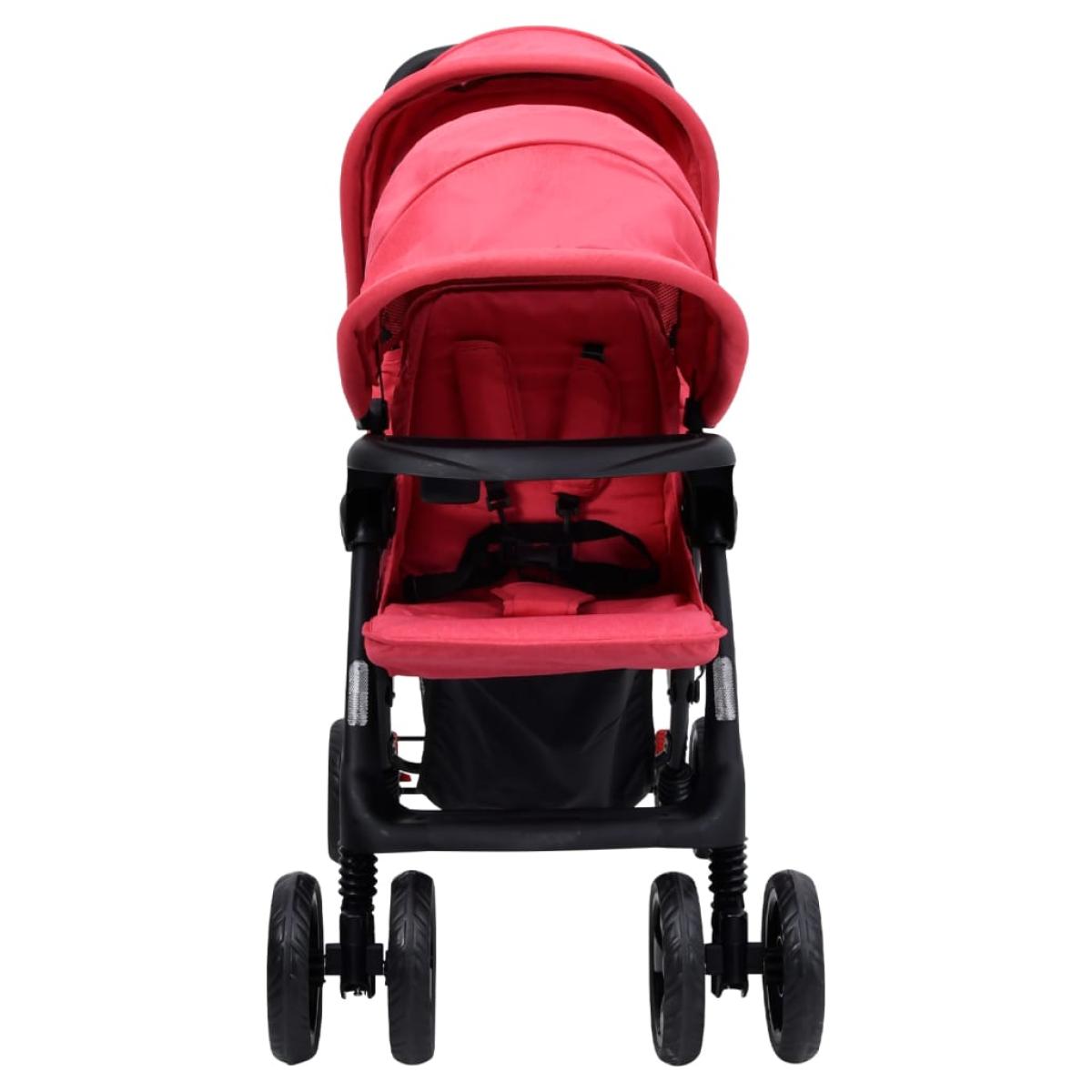 Carrito para gemelos tandem de acero rojo
