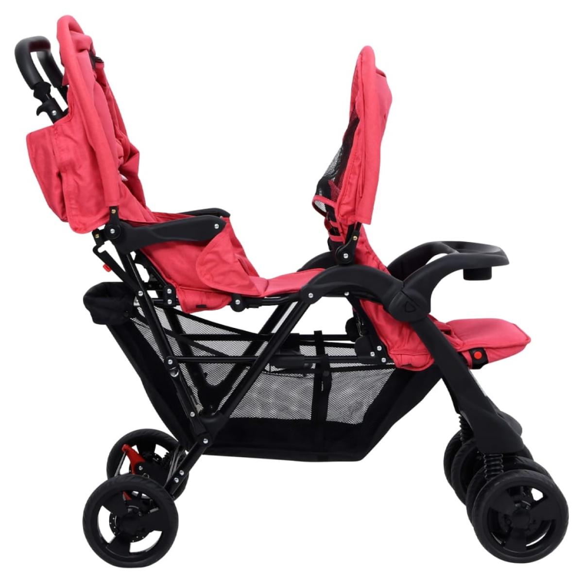 Carrito para gemelos tandem de acero rojo