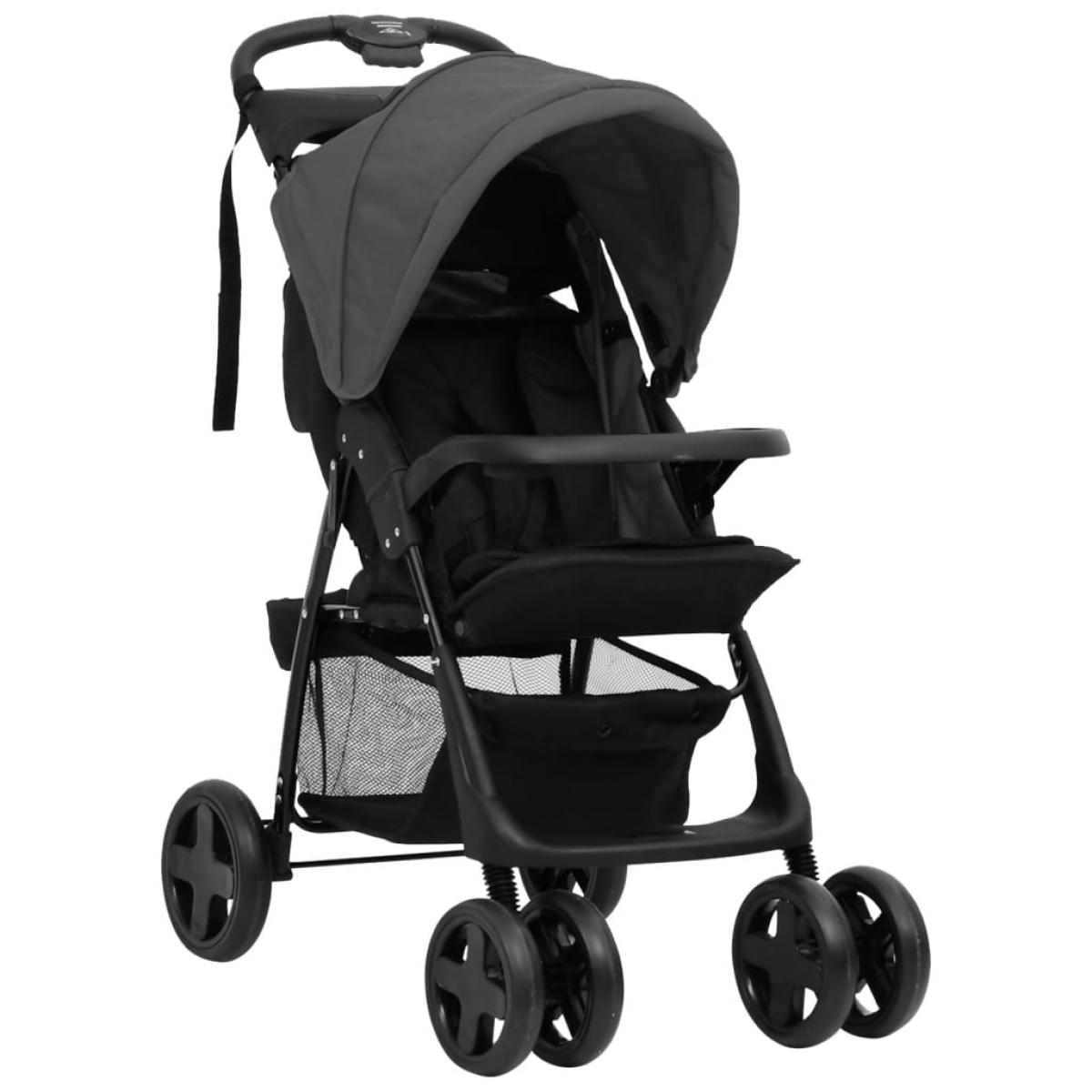 Carrito de bebés 2 en 1 de acero gris oscuro y negro