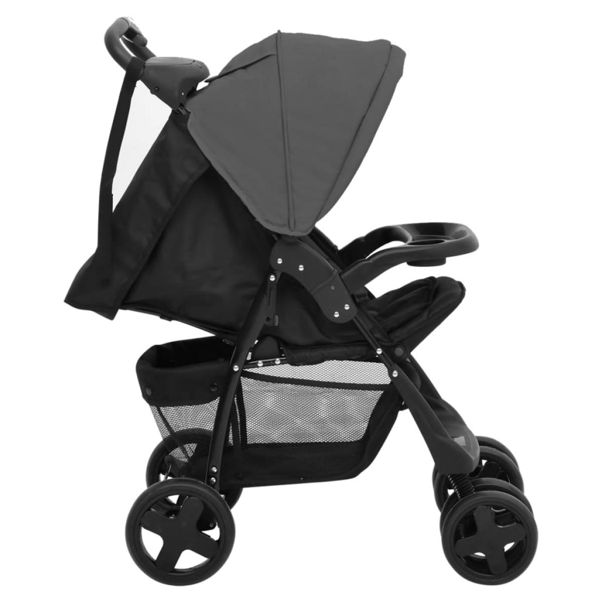 Carrito de bebés 2 en 1 de acero gris oscuro y negro