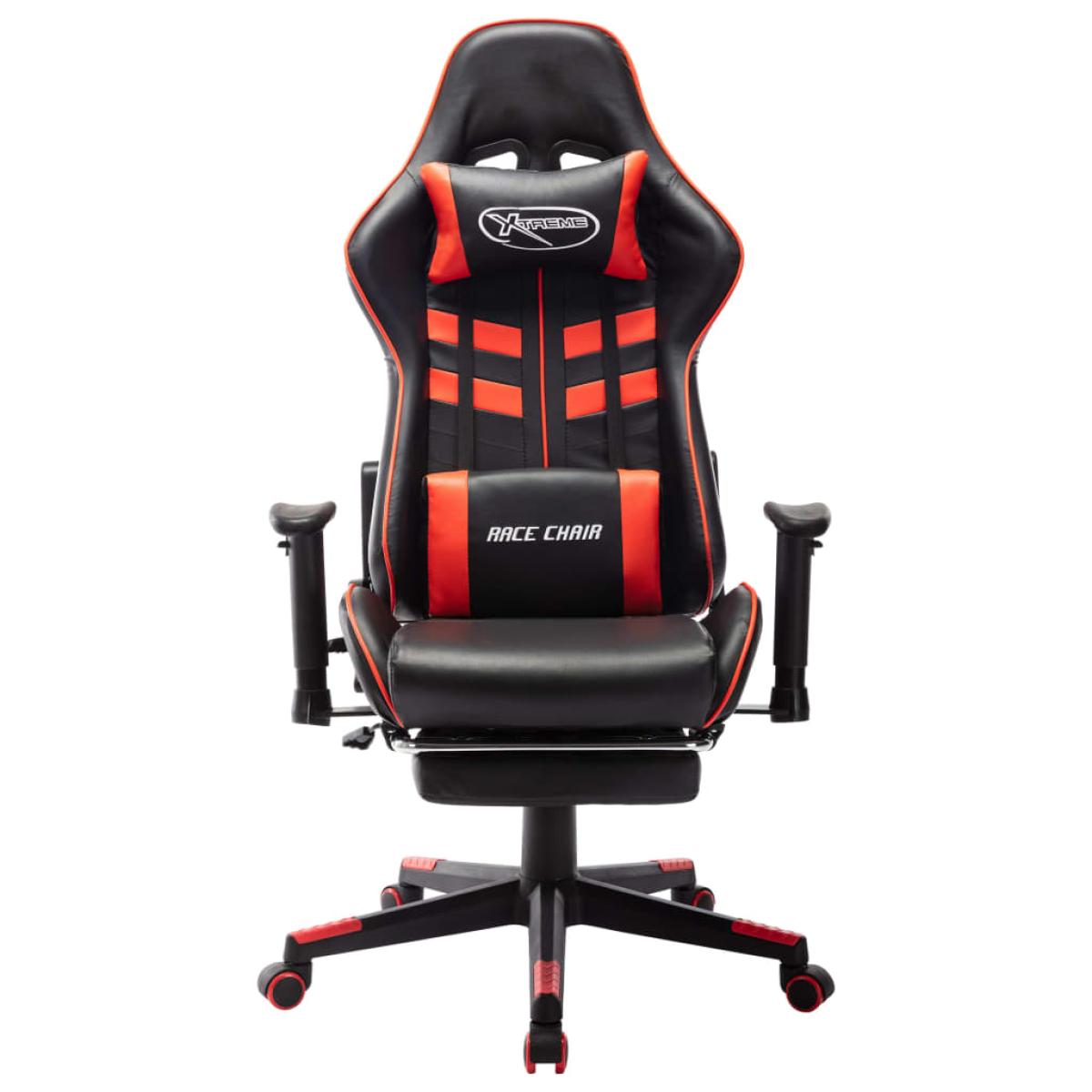 Silla de gaming con reposapiés cuero sintético negro y rojo