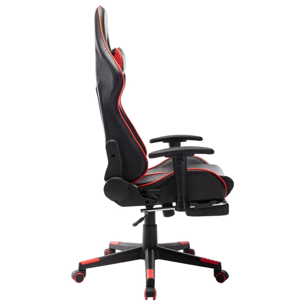 Silla de gaming con reposapiés cuero sintético negro y rojo