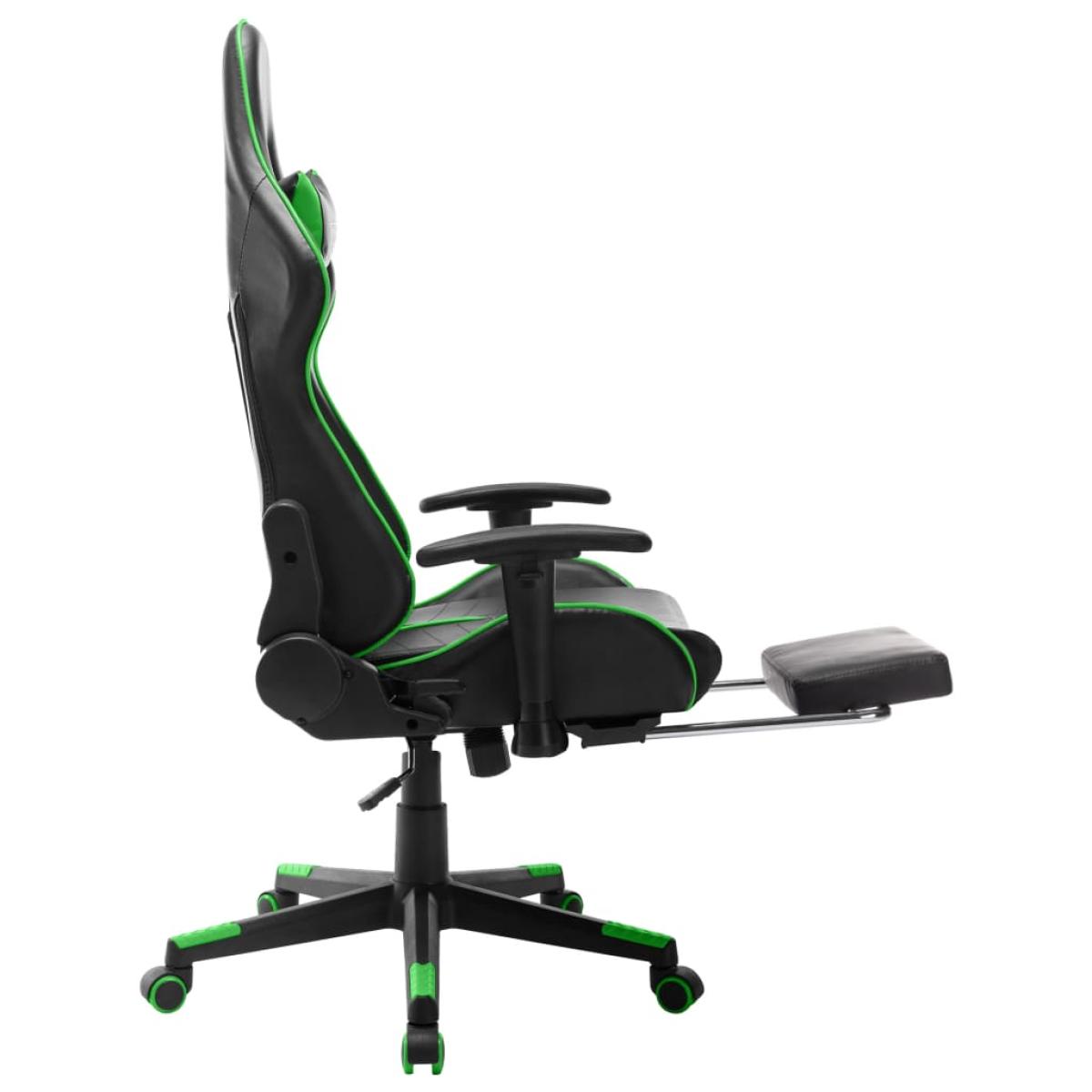 Silla de gaming con reposapiés cuero sintético negro y verde
