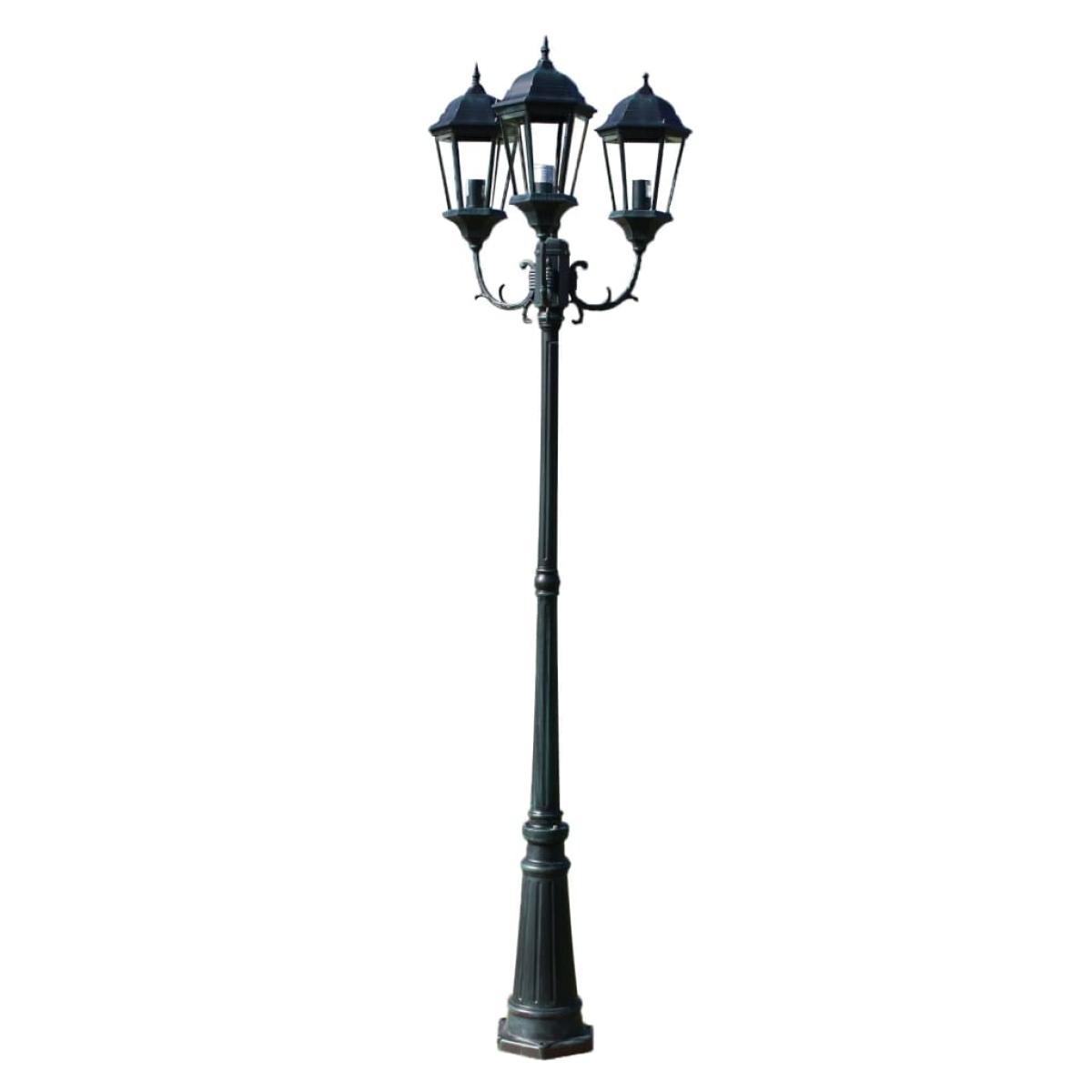 Farola de jardín 3 brazos 230 cm verde oscuro/negro aluminio