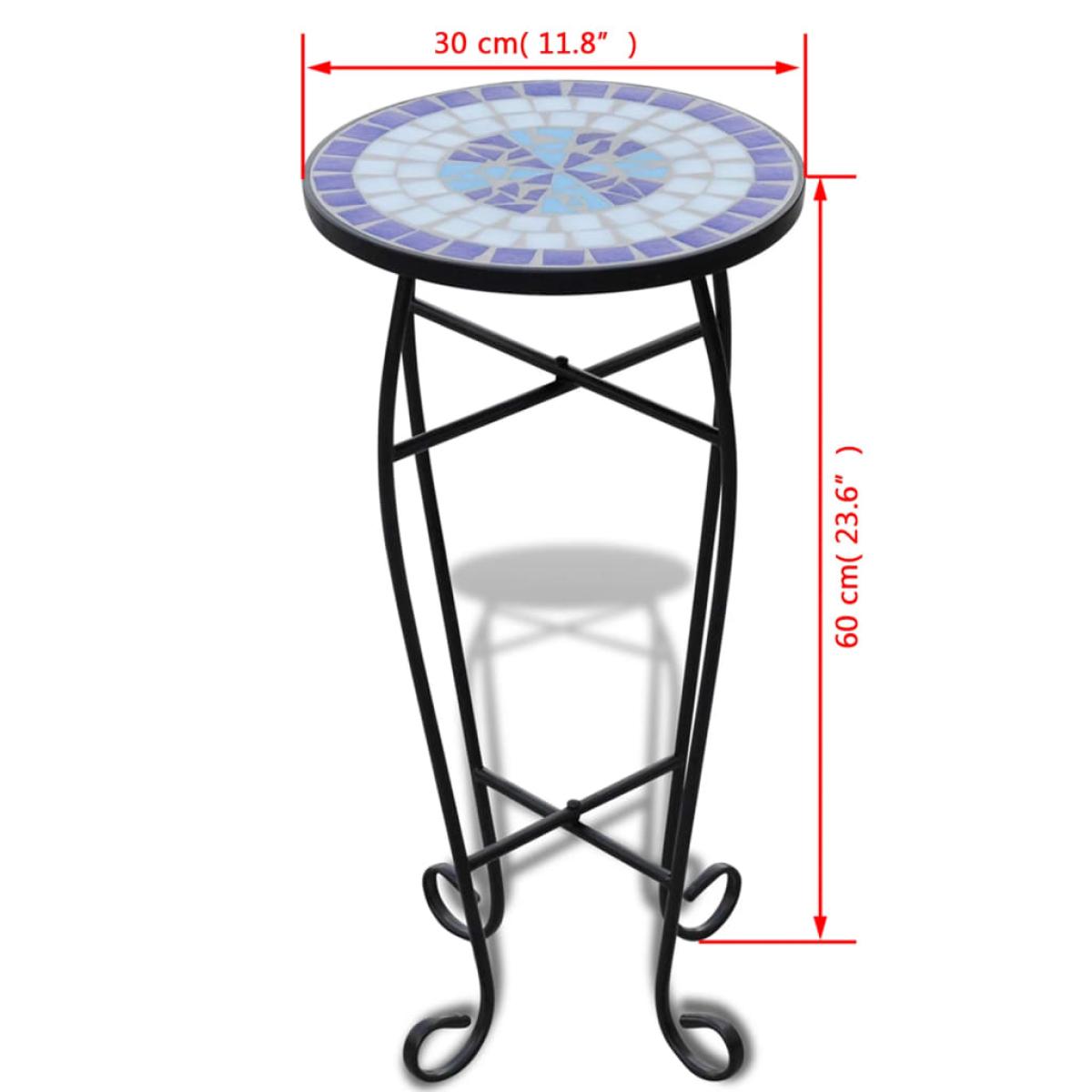 Mesa auxiliar para plantas mosaico azul y blanco