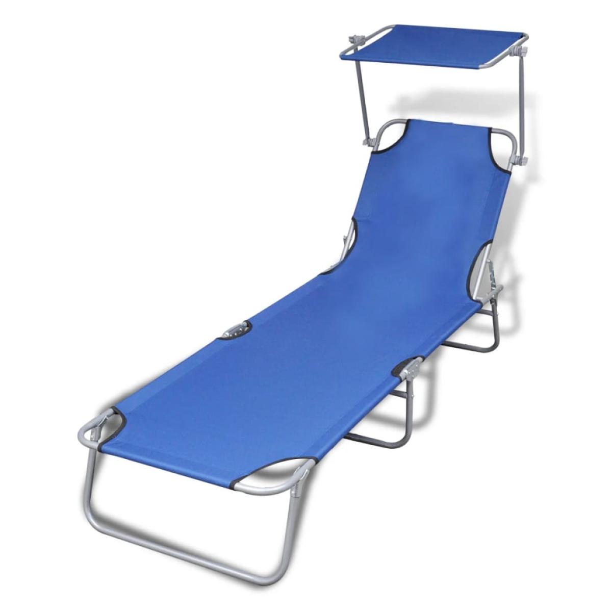 Tumbona plegable con toldo acero y tela azul