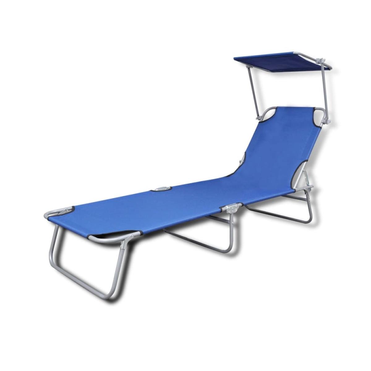 Tumbona plegable con toldo acero y tela azul