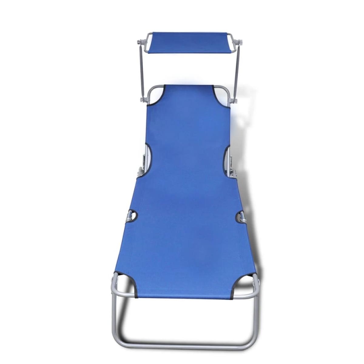 Tumbona plegable con toldo acero y tela azul