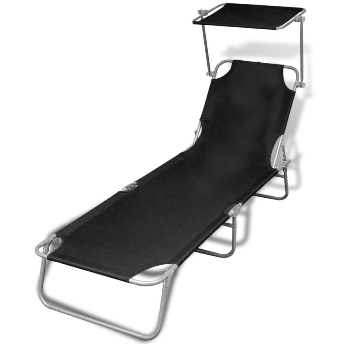 Tumbona plegable con toldo acero y tela negro