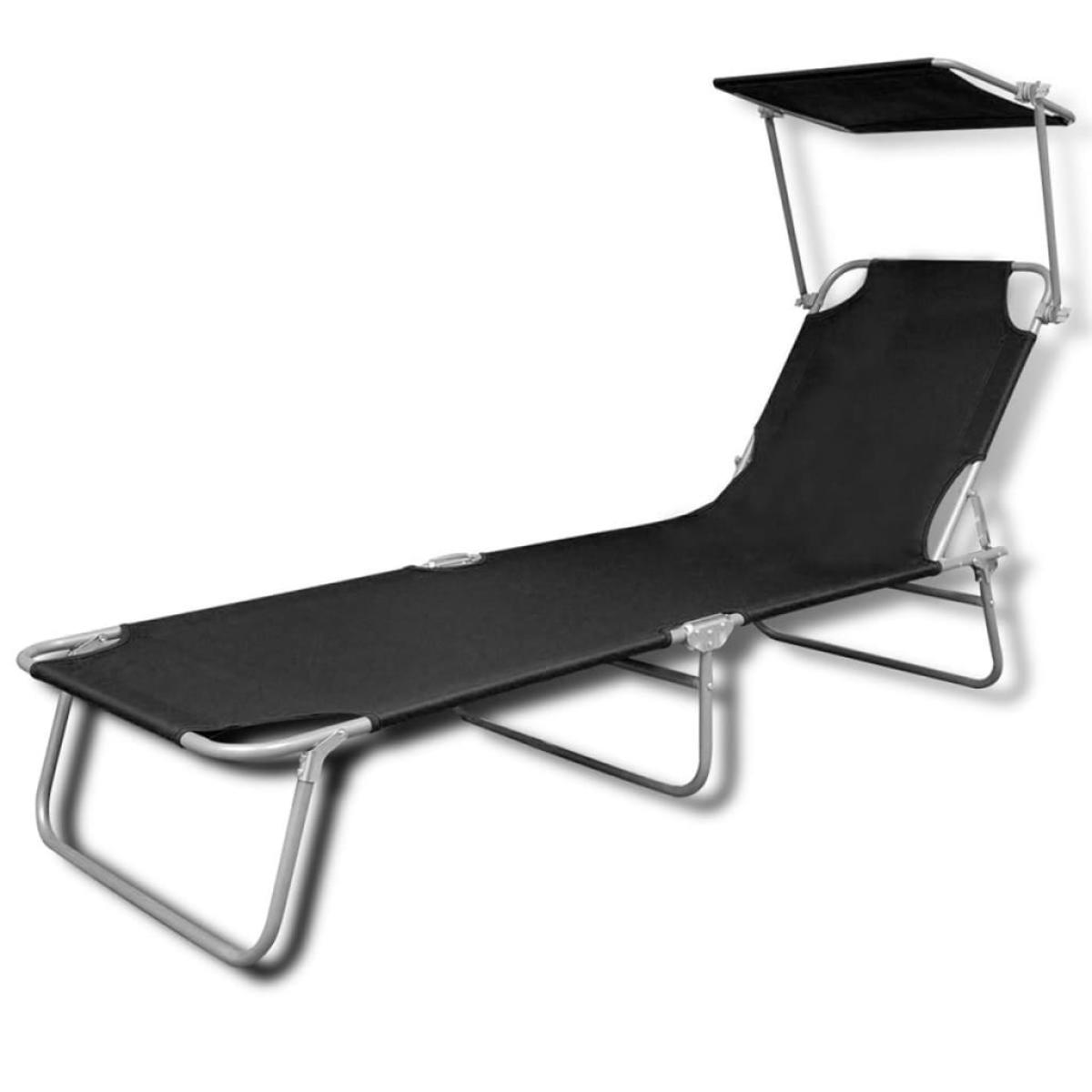 Tumbona plegable con toldo acero y tela negro