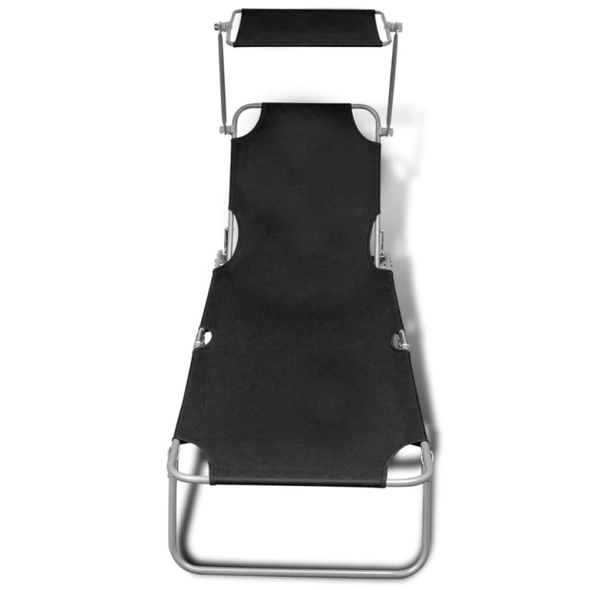 Tumbona plegable con toldo acero y tela negro
